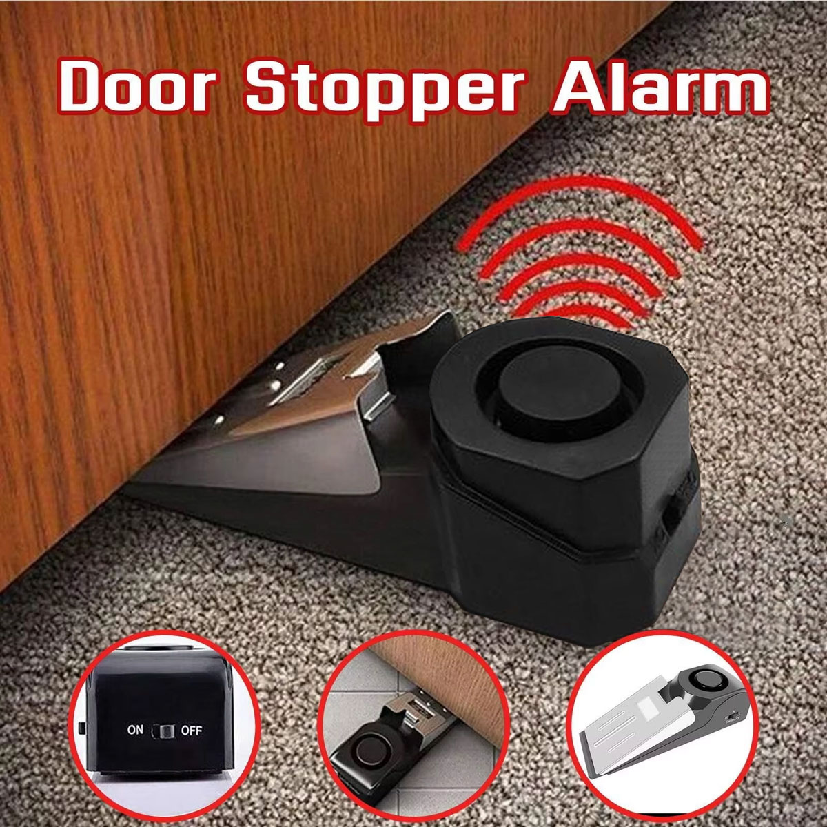 Wireless Door Sensor - ワイヤレスドアストップアラームシステム 120dB ウェッジ型セキュリティフロアドアストップ ホームドアストッププレッシャーアラーム