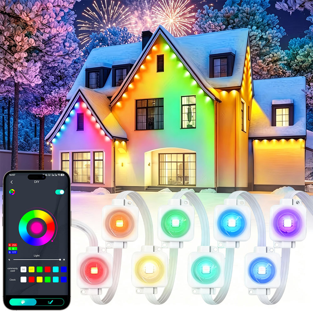 150フィート90LEDスマートRGBIC常設屋外軒先ストリ - Smart Home Yellow のレビューと価格